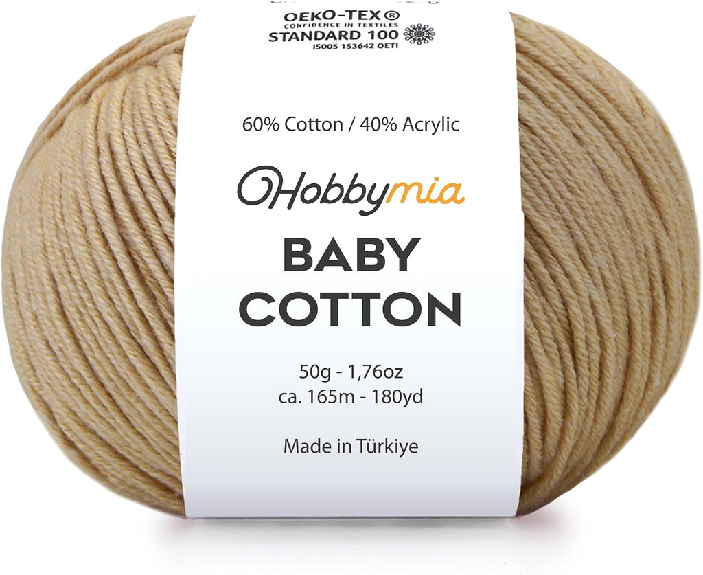 Baby Cotton Yarn – Sport Weight - 50g/180yds (Beige, 1 Ball)