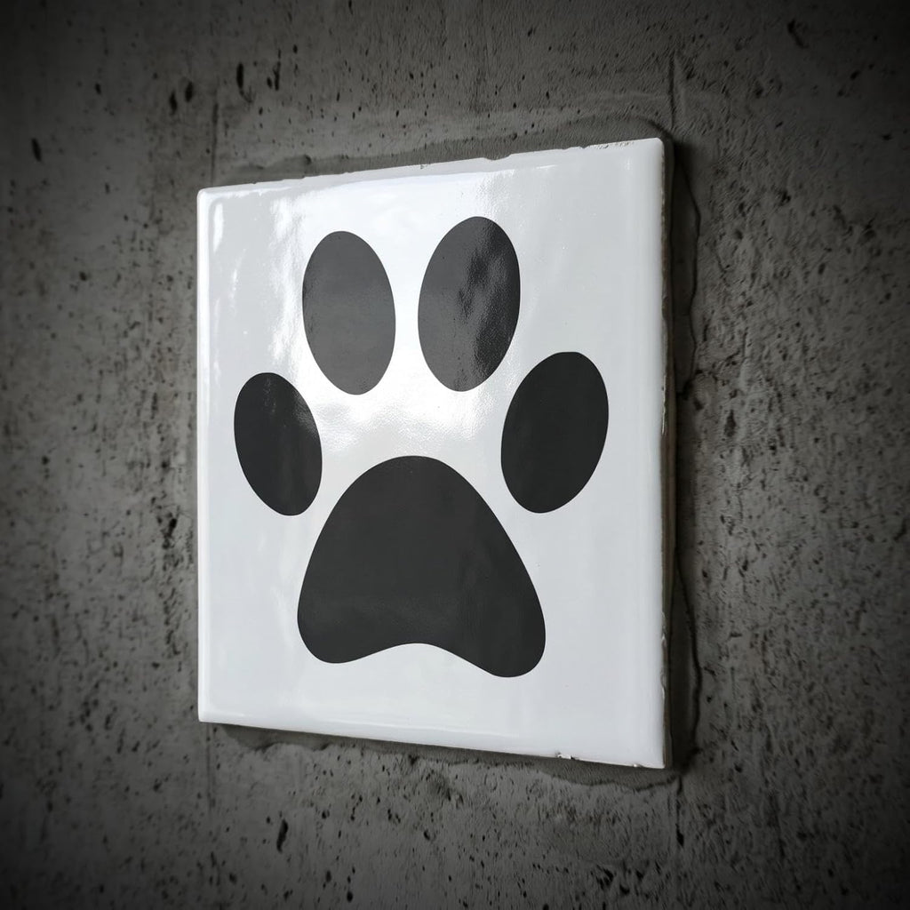3dRose Black paw Print on White - Animal Pawprint 4 Inch Ceramic Tile