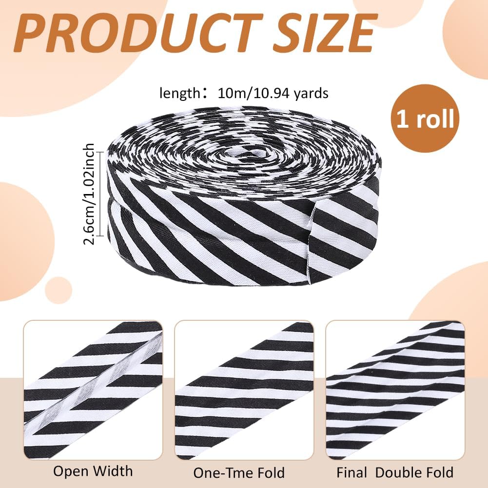 PH PandaHall 10.9Yards Double Fold Bias Tape 1" Wide Black White
