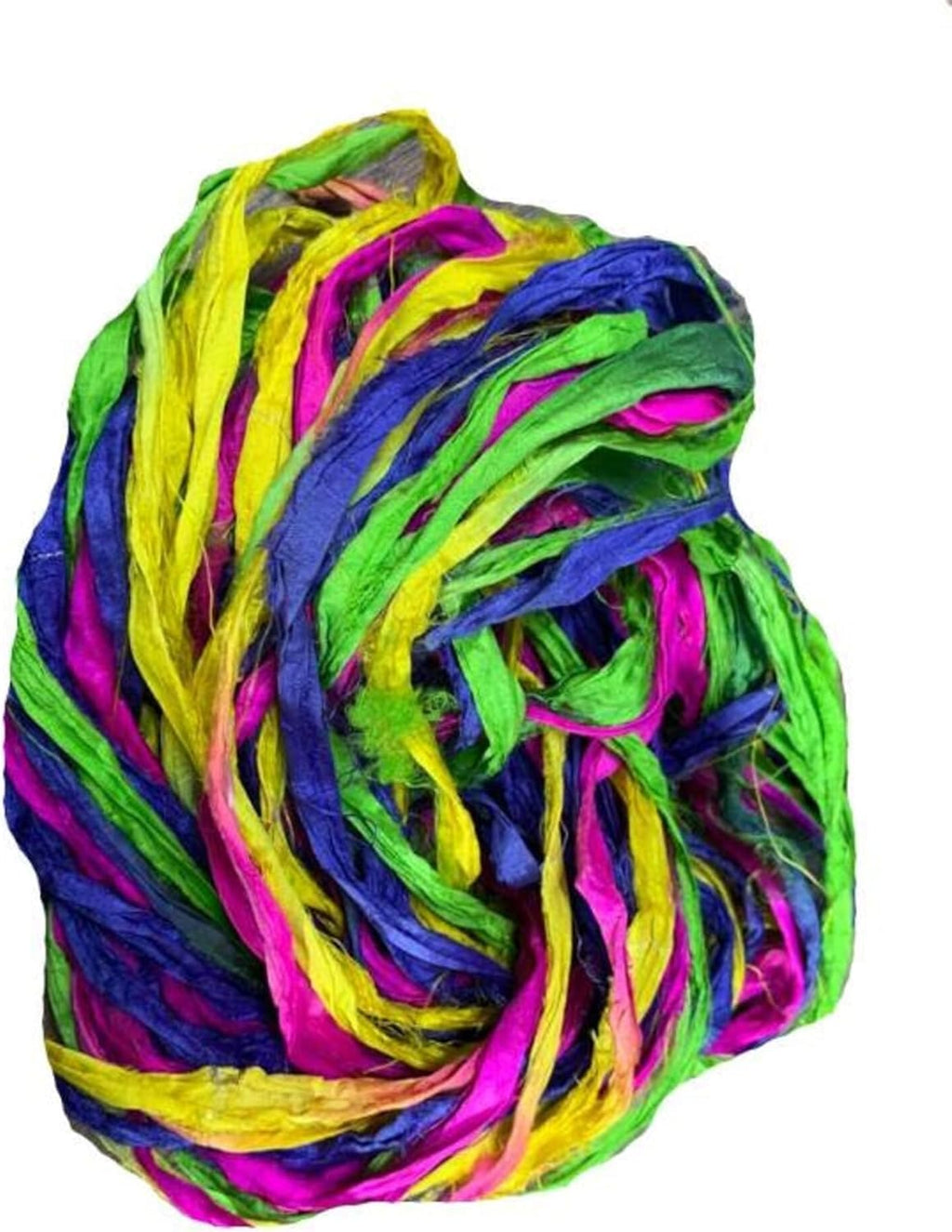 Knitsilk Sari Silk Ribbon Super Bulky Yarn Pink Yellow Blue Green 1