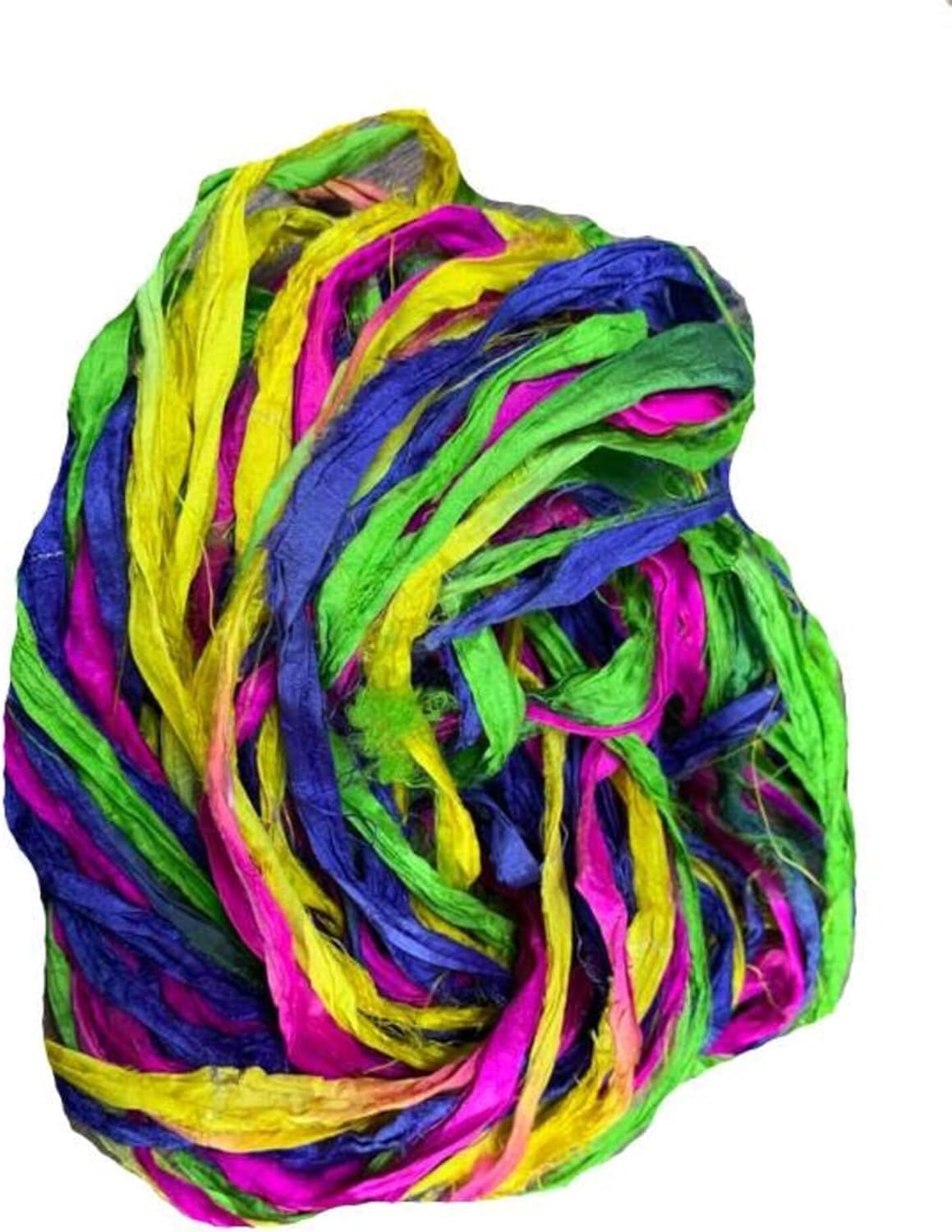 Knitsilk Sari Silk Ribbon Super Bulky Yarn Pink Yellow Blue Green 1