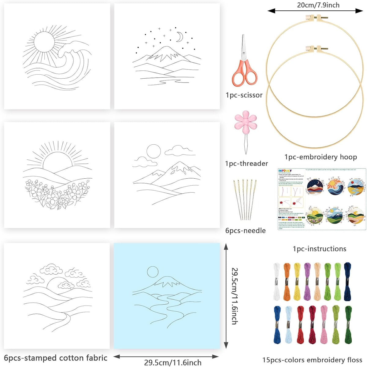 INFUNLY 6 Sets Embroidery Kit for Beginners with Natural Scenery