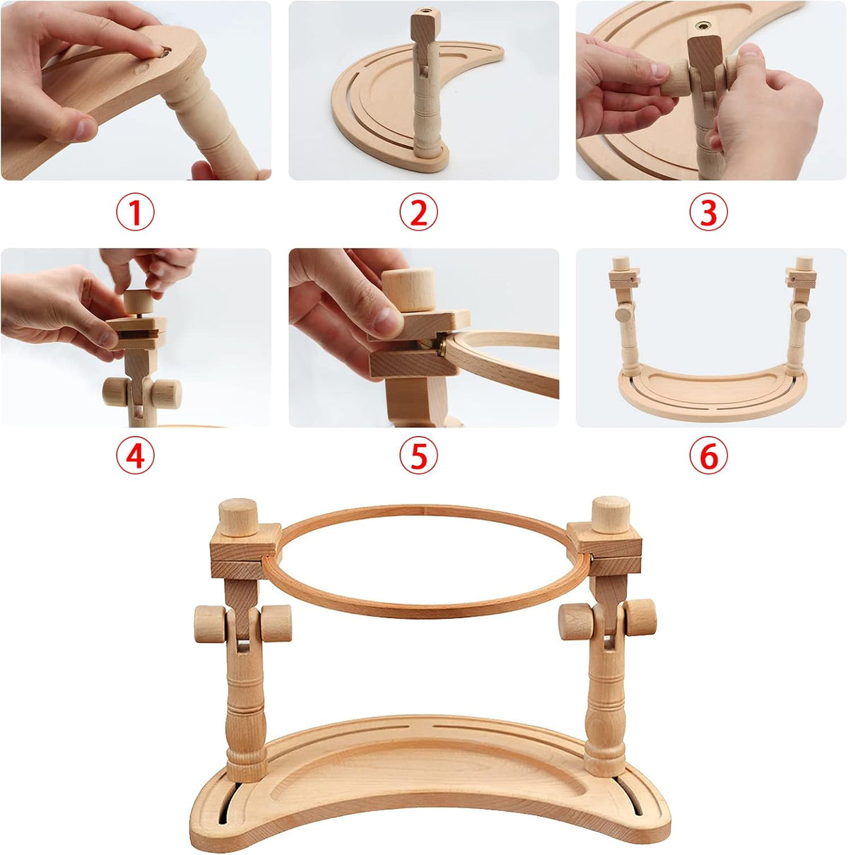 ZOCONE Multifunctional Beech Wood Embroidery Hoop Stand with 2 Pcs 6''