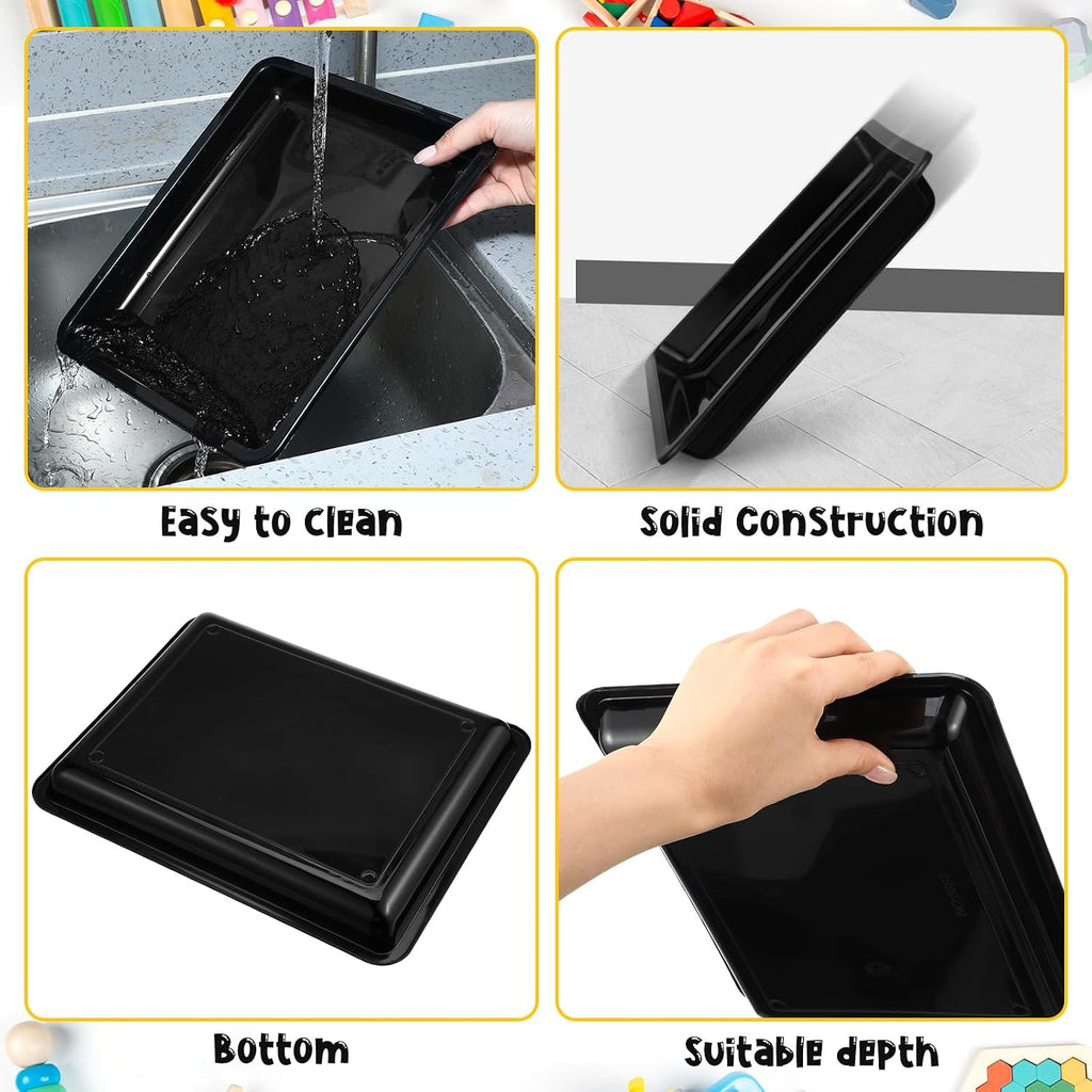 Maitys 24 Pcs Plastic Art Tray 11x8.7x1 Inch Activity Craft Tray,Black