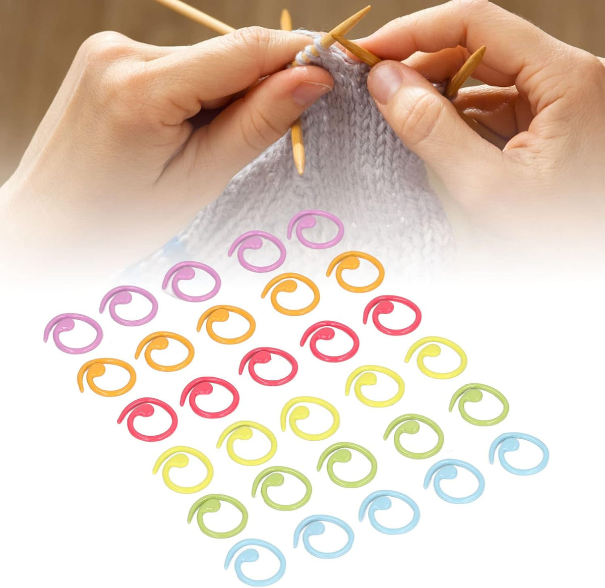 30-Piece Metal Knitting Stitch Markers, Split Ring Design for