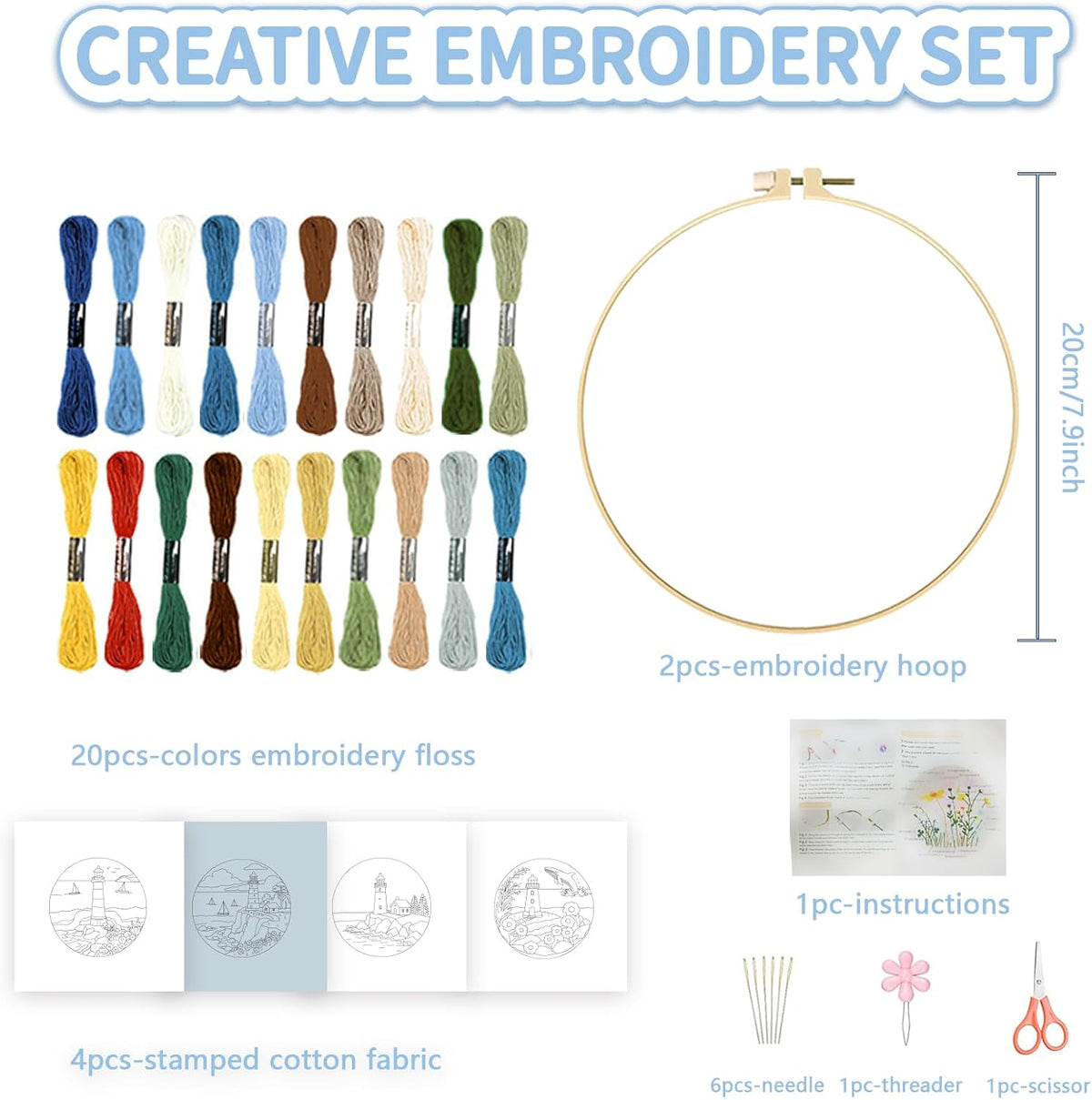 FREEBLOSS 4 Sets Embroidery Kit for Beginners Needlepoint Embroidery