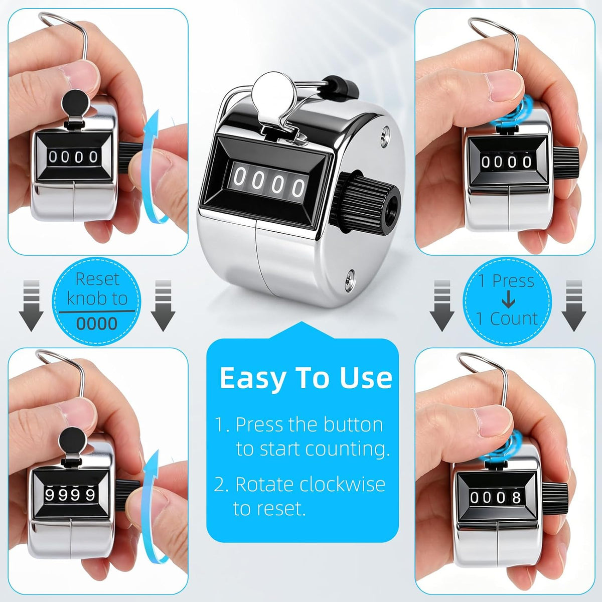 2 PCS Hand Metal Tally Clicker Counter – 4 Digit Number Clicker