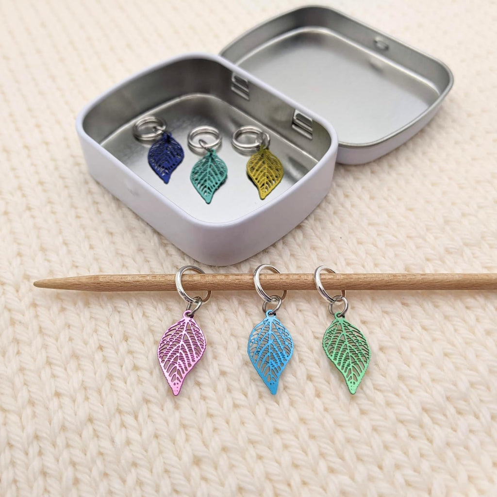 Fallen Leaves Knitting Stitch Markers with Storage Tin Lightweight