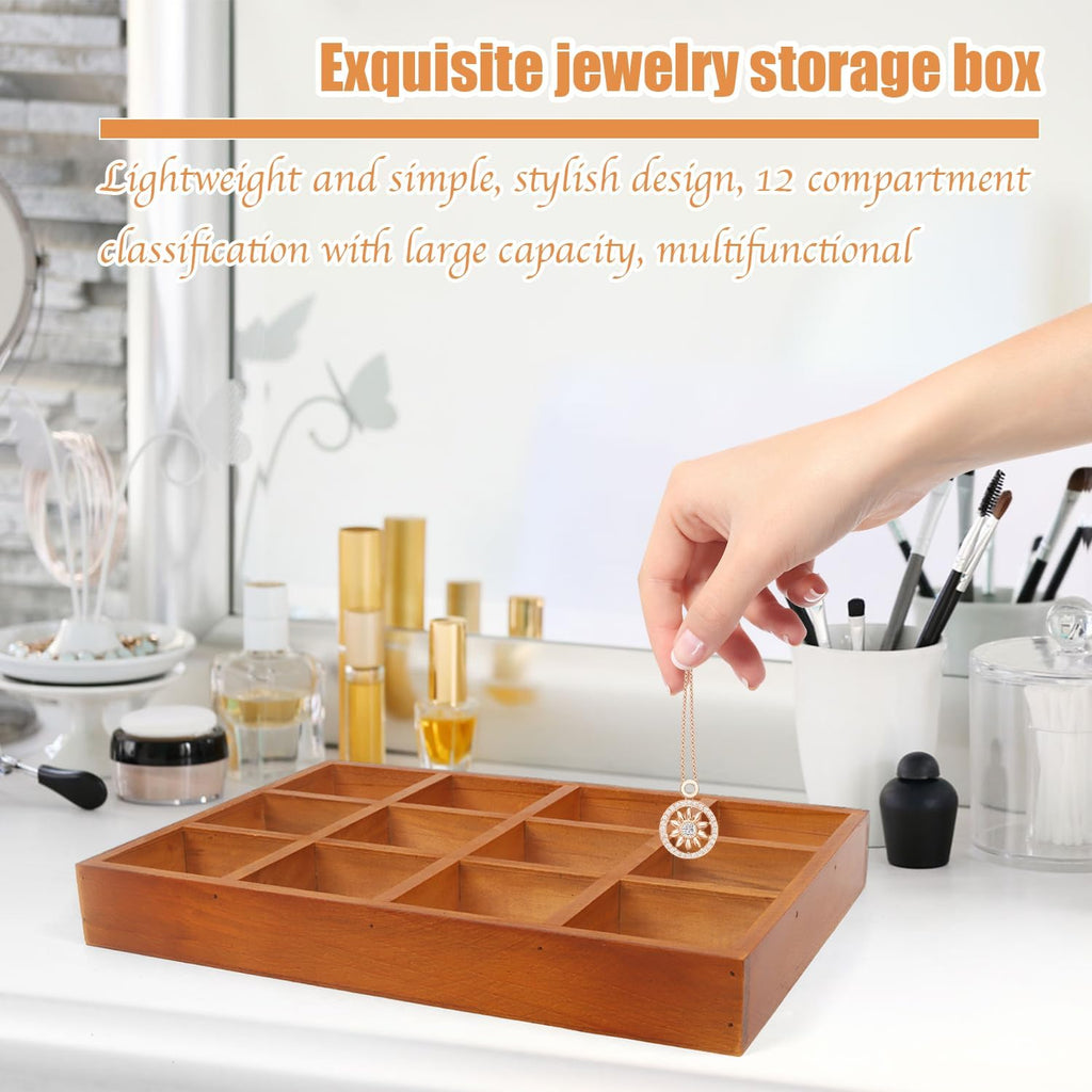 Wooden Tray, 2 Pack Wood Drawer Organizer Drawer Organizer 12 Grid