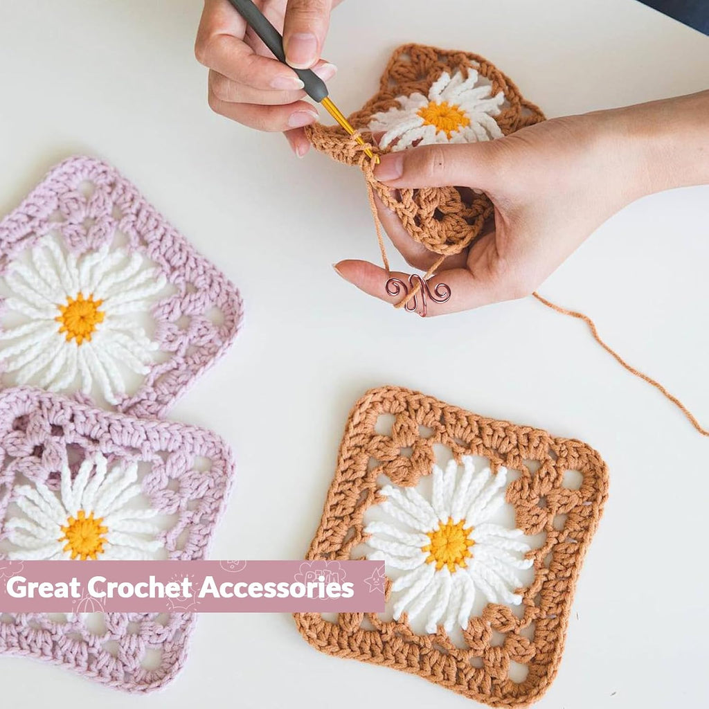 LBU 4Pcs Crochet Ring + 60Pcs Stitch Markers Adjustable Crochet