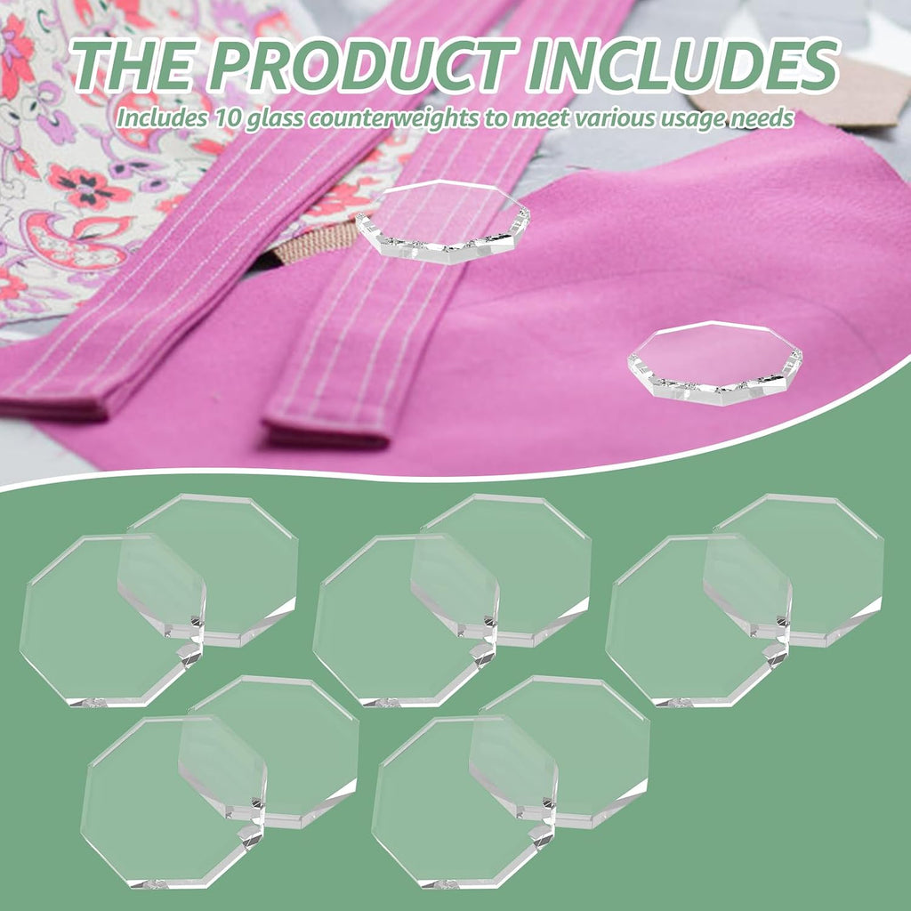 10 Pack Glass Pattern Weights Kit, Versatile Portable Sewing Fabric