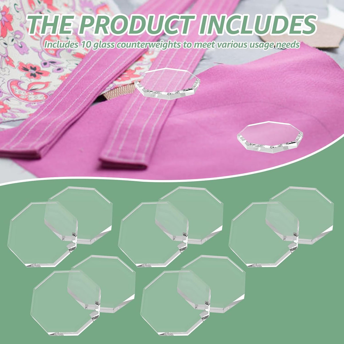 10 Pack Glass Pattern Weights Kit, Versatile Portable Sewing Fabric