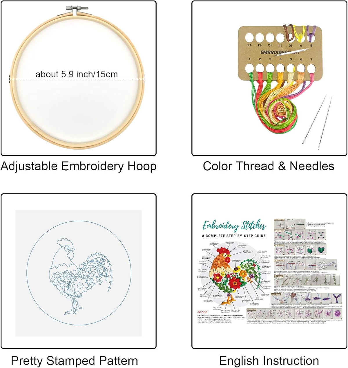 Louise Maelys Embroidery Kit for Beginners with Funny Rooster and
