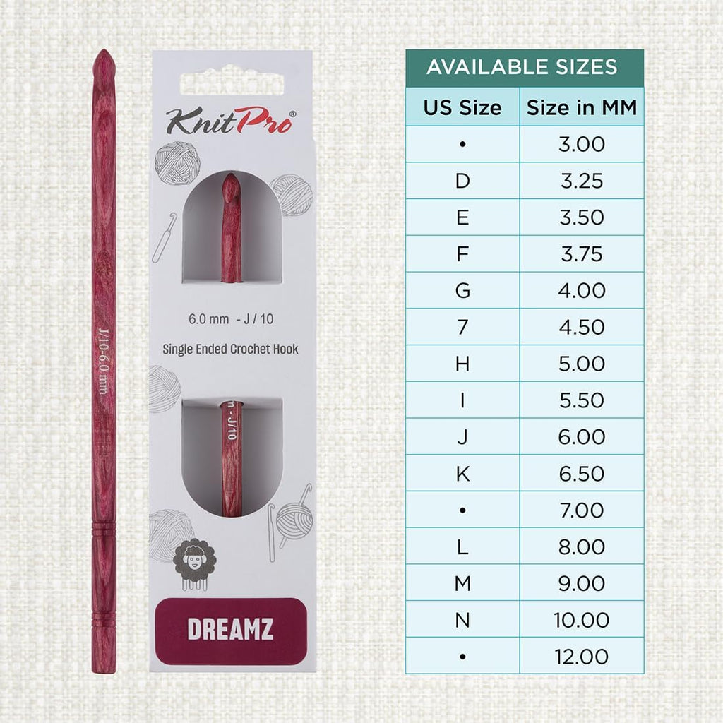 KnitPro Dreamz Single-Ended Crochet Hook | US Size J (6mm)