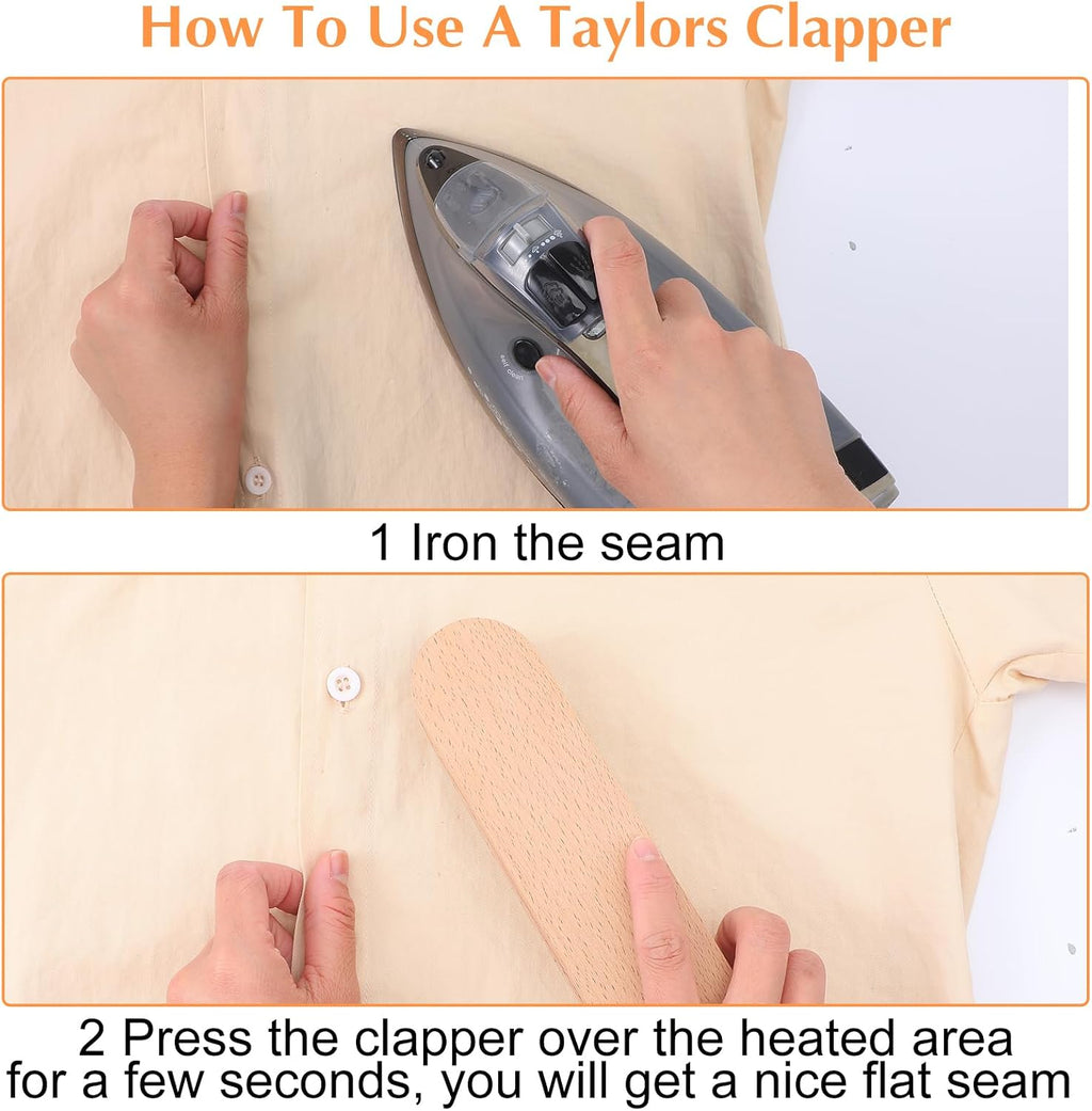2 Pack Tailors Clapper, 12" and 7" Wooden Tailors Clapper for Quilting