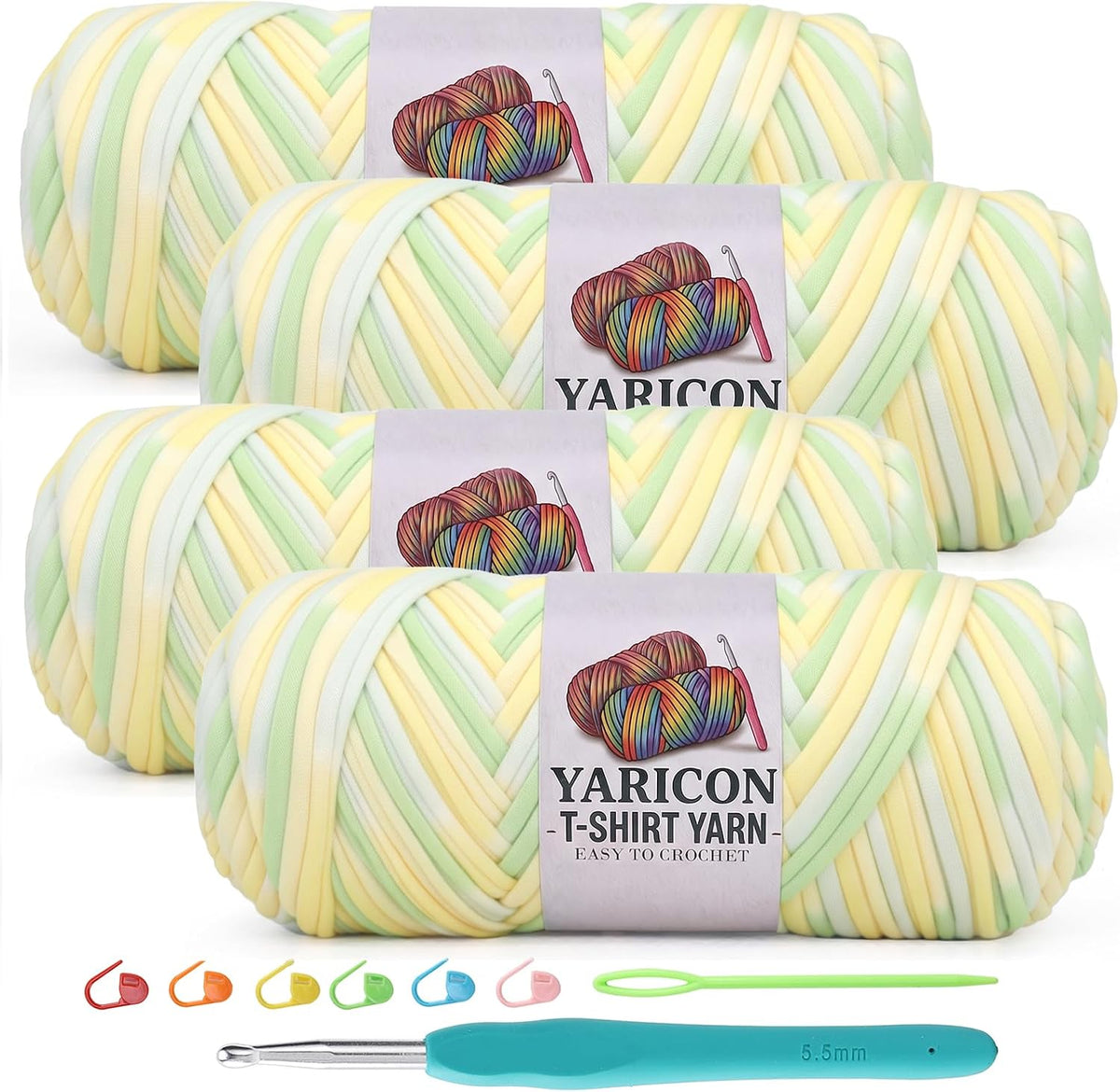 4 Pack Tshirt Yarn for Crochet,Soft Elastic Fabric Thick T Shirt