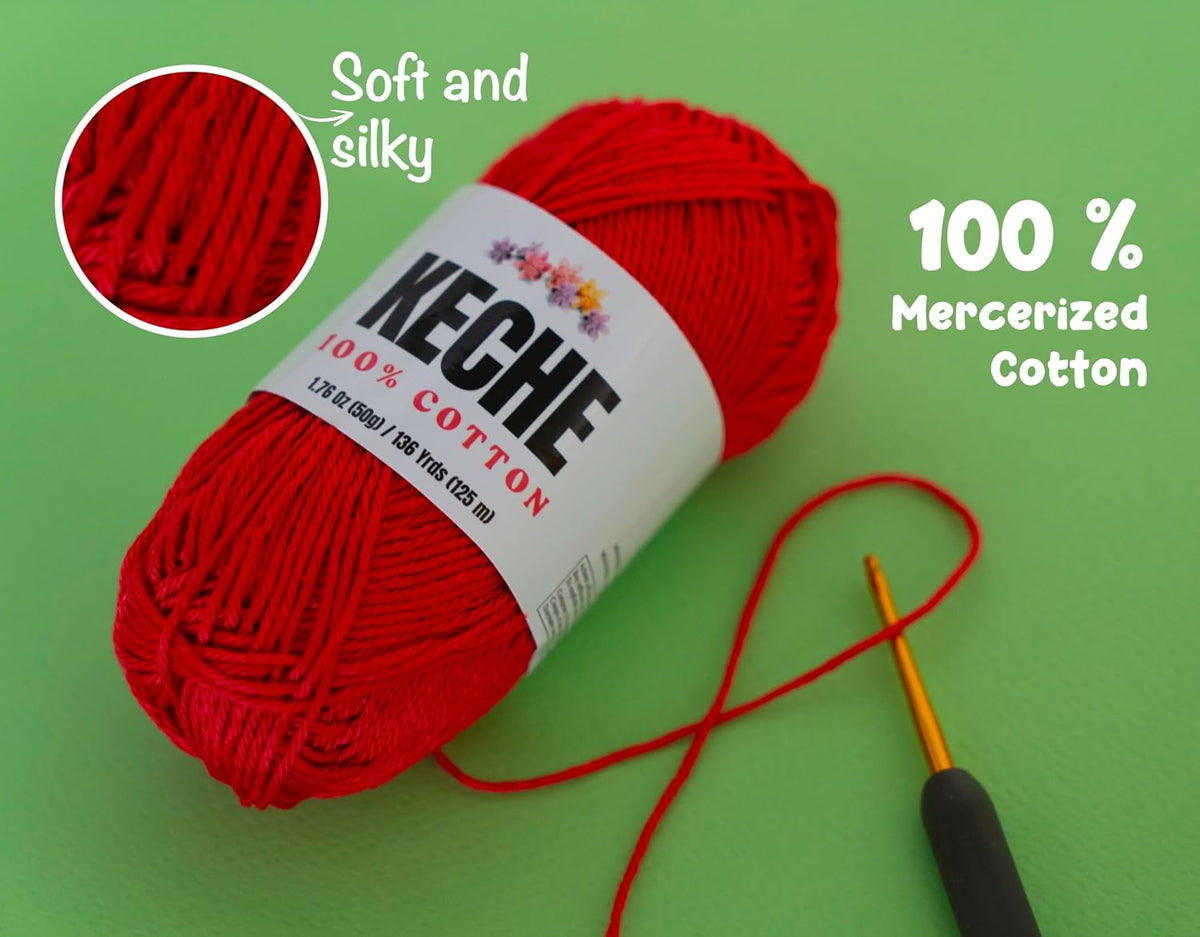 Cotton Yarn - 100% Cotton Yarn for Crocheting and Knitting, Mercerized