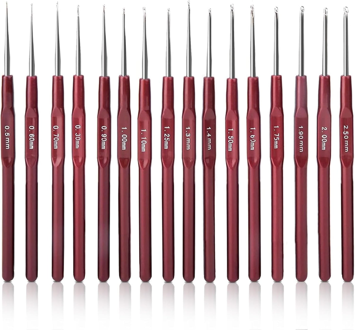 16PCS Crochet Hooks Set with Plastic Handle, 0.5mm - 2.5mm Ultra-Fine