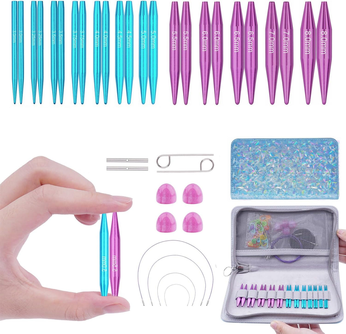Hobekoee 2-Inch Short Interchangeable Circular Knitting Needles Set