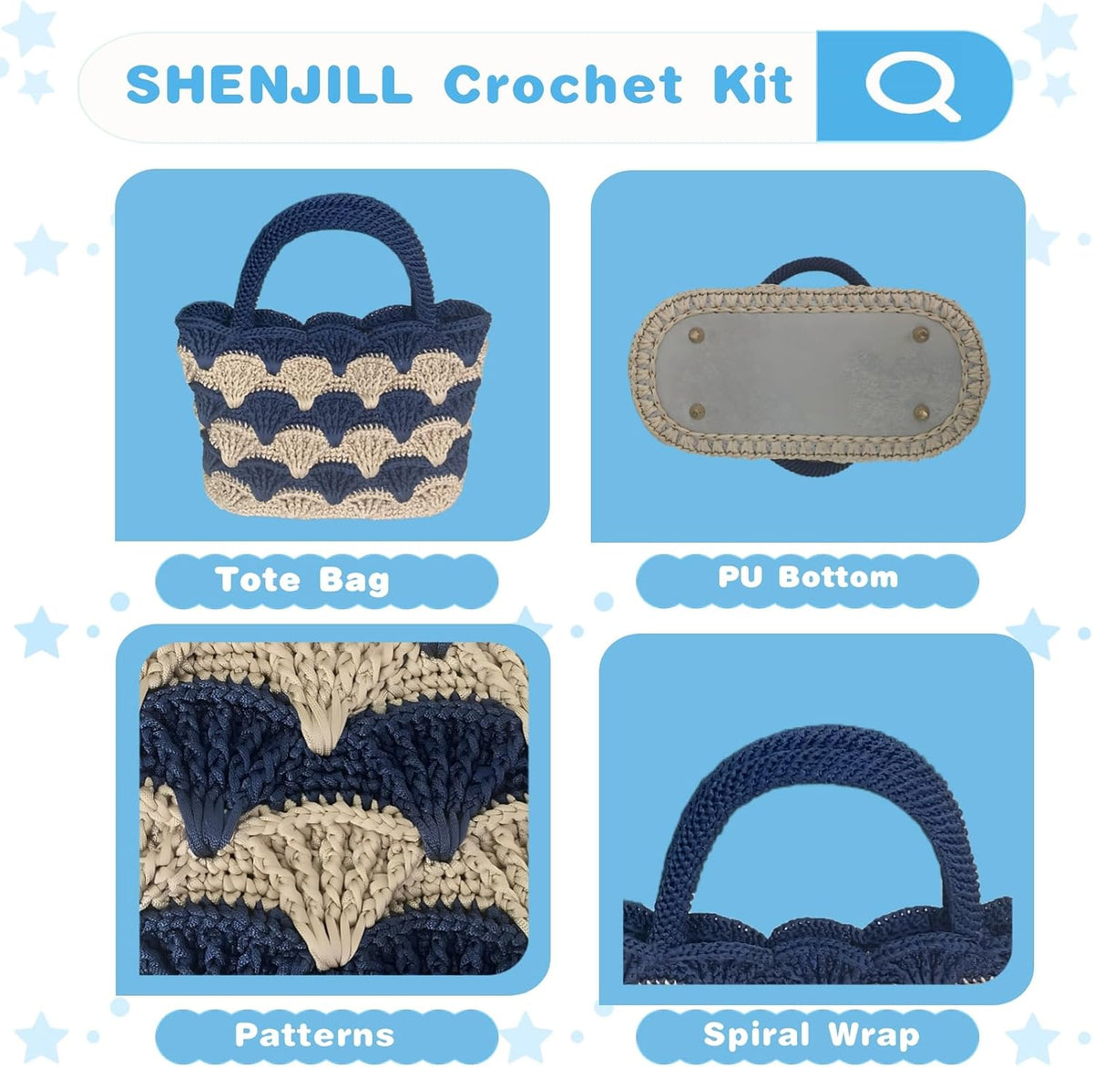 SHENJILL Tote Bag Crochet Kit for Beginners Two Color Crochet Kit with