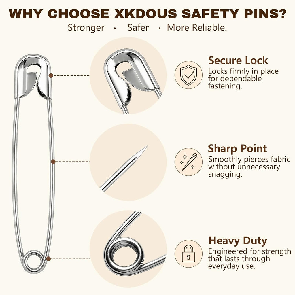 XKDOUS 380 Pack Safety Pins Assorted Sizes, Heavy Duty Pins for