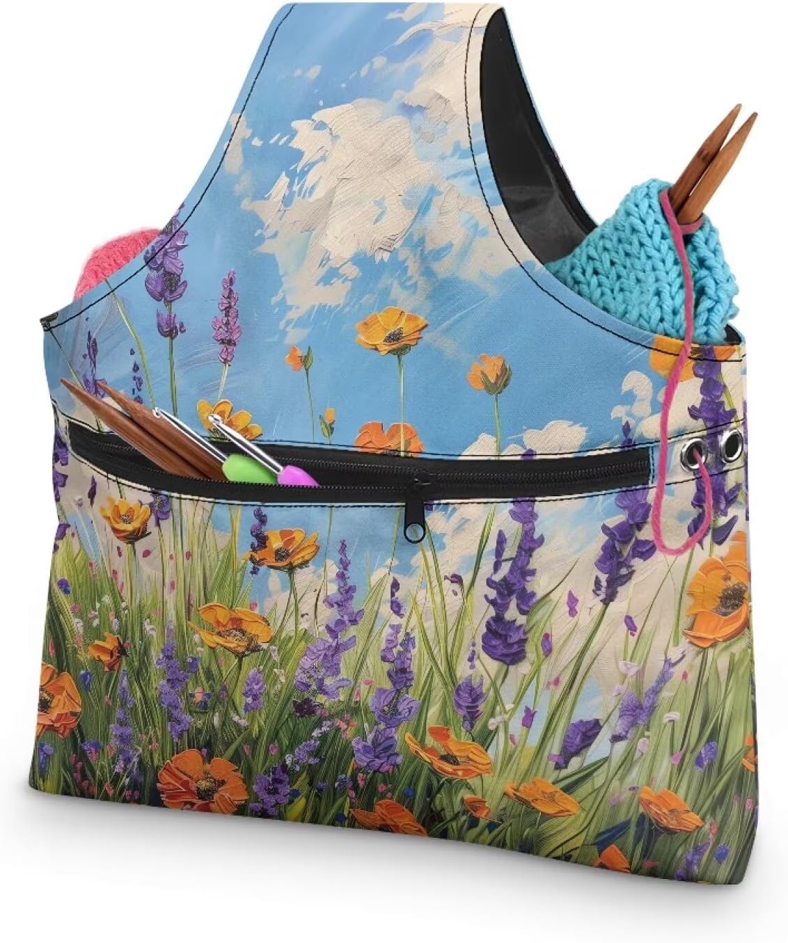 doginthehole Crochet Bag Yarn Storage Organizer, Oil Painting Purple