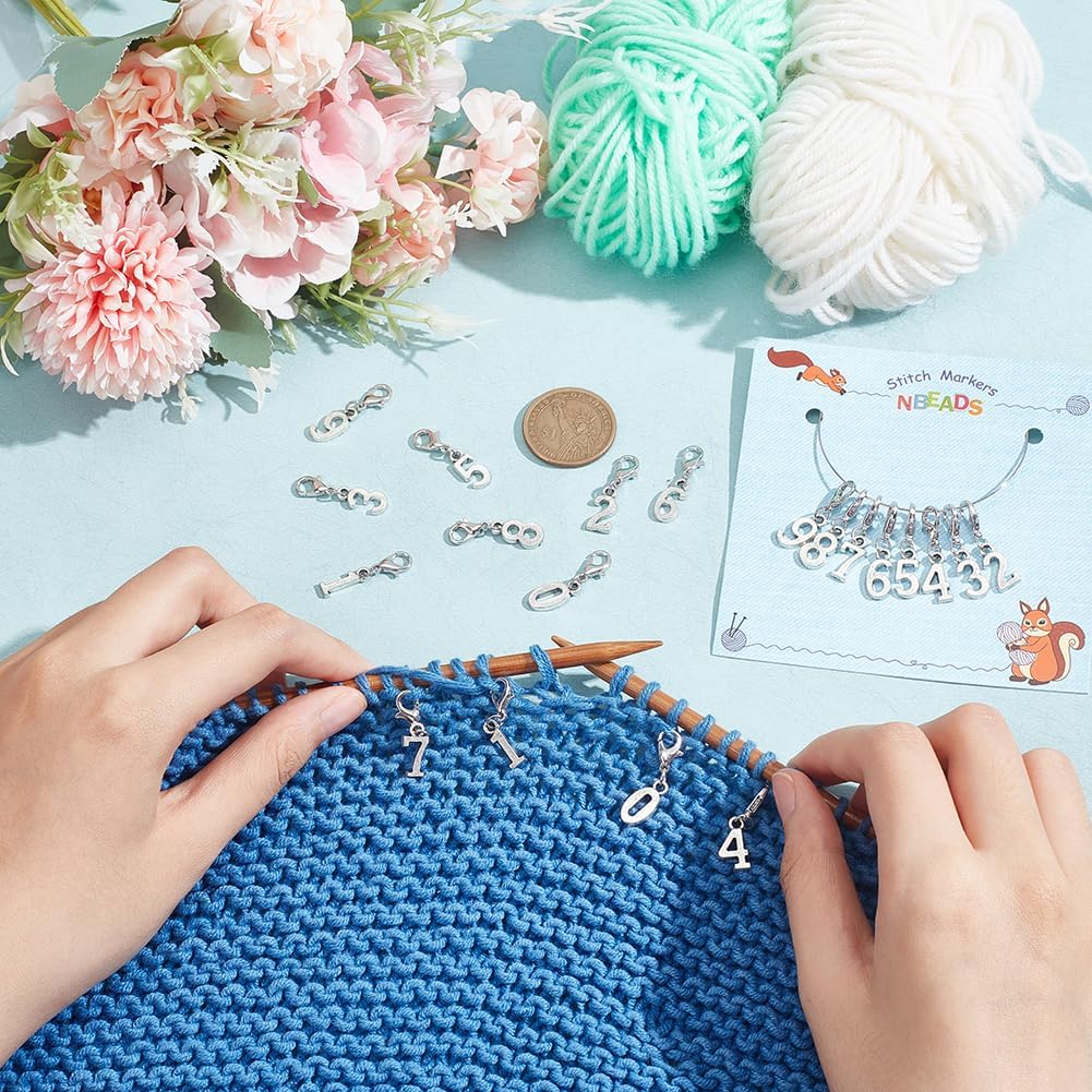 NBEADS 40 Pcs 0-9 Number Stitch Markers, Alloy Crochet Marker Charms