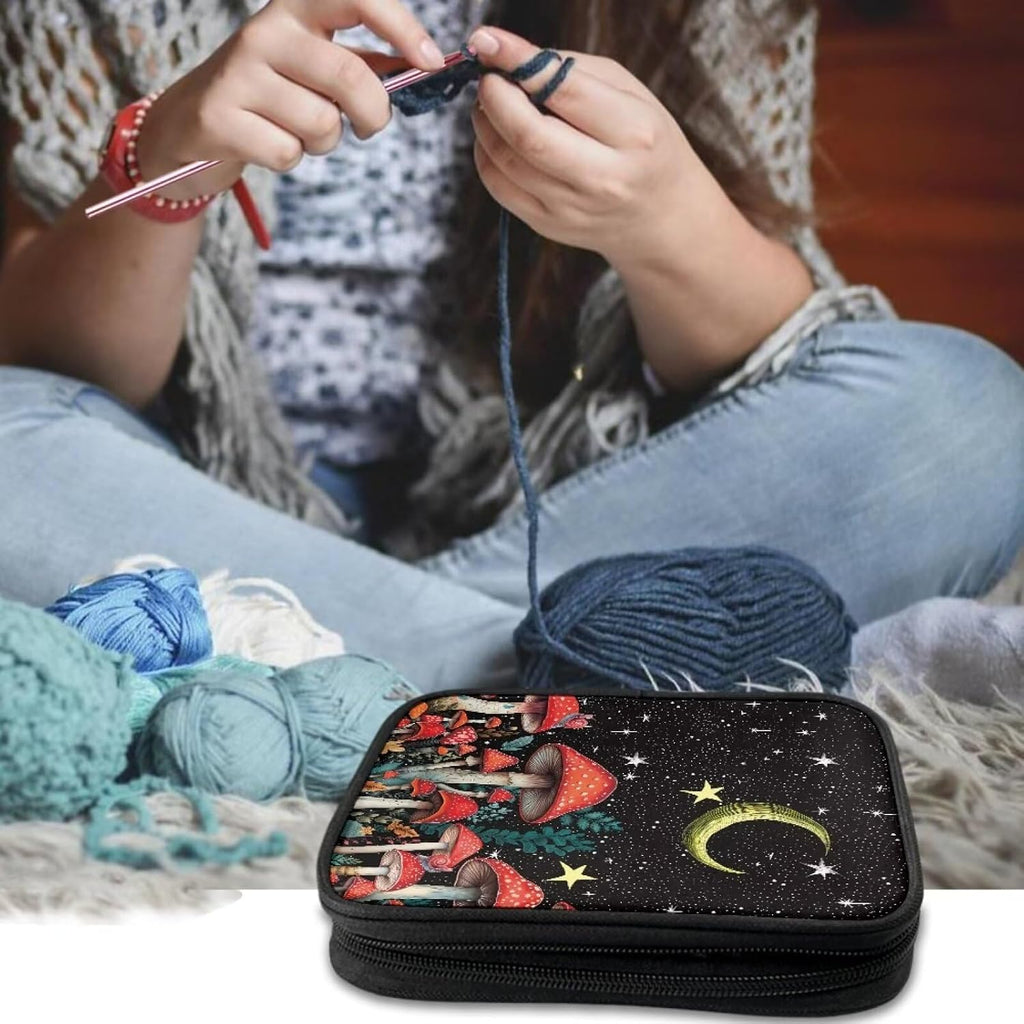 Mushroom Moon Crochet Hook Case - Empty Zipper Bags Organizer with Web