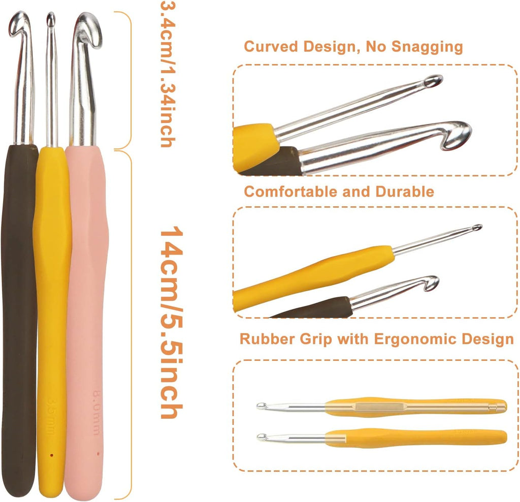 OWill 14 Piece Crochet Hook Set, Soft Grip Ergonomic Crochet Needles