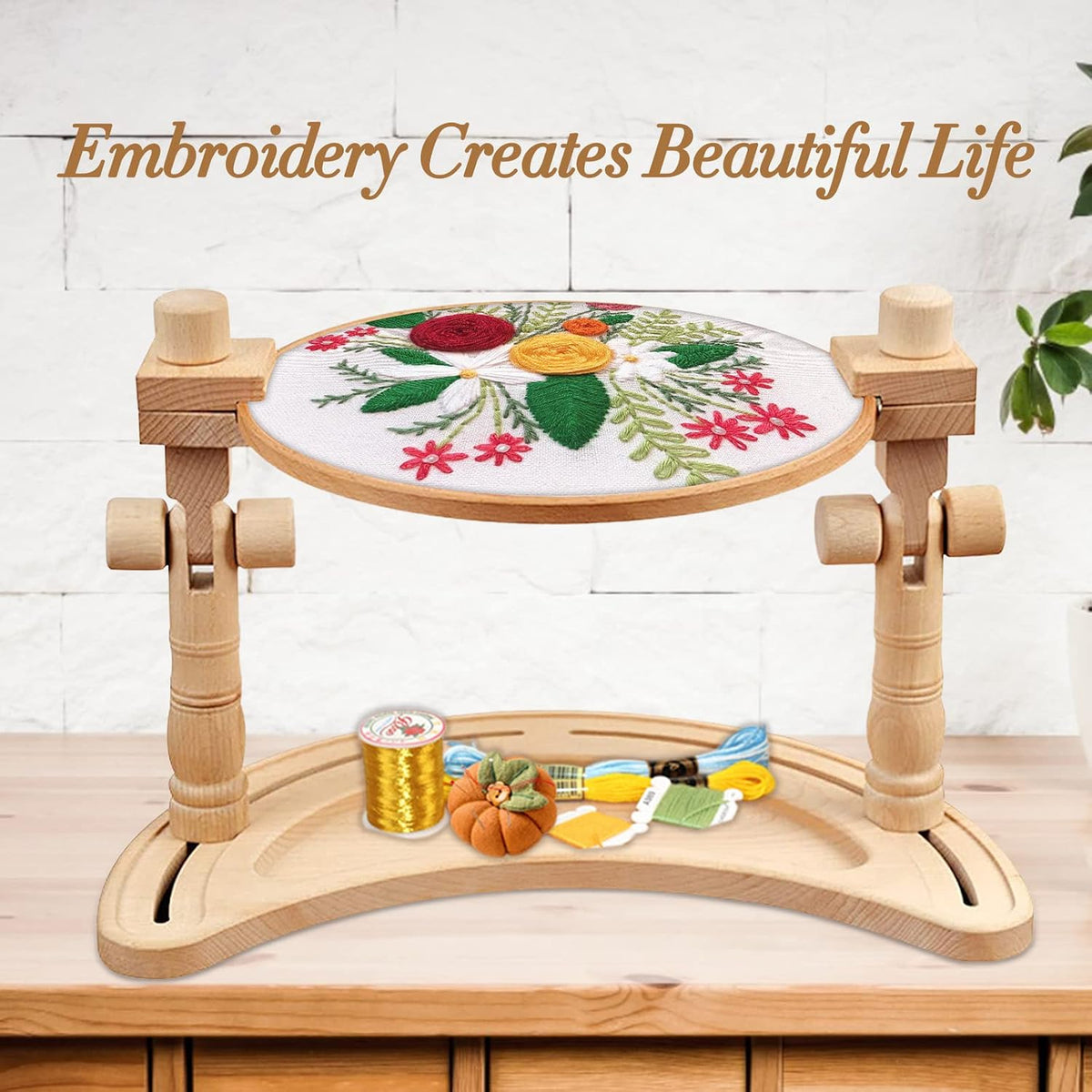 ZOCONE Multifunctional Beech Wood Embroidery Hoop Stand with 2 Pcs 6''