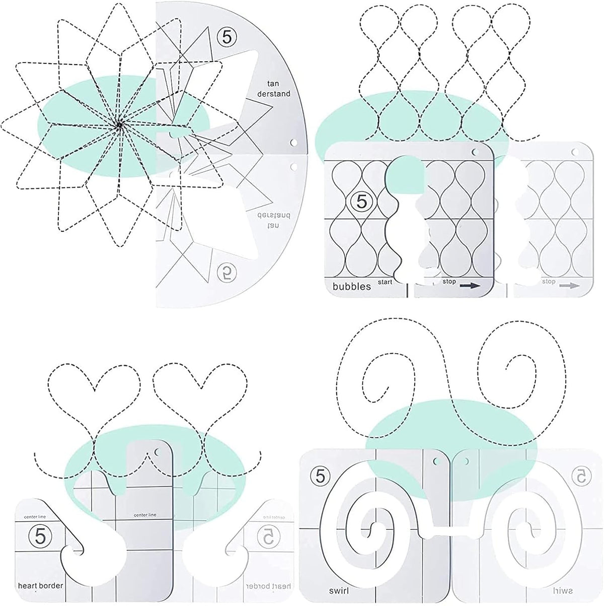 15 PCS Free Motion Quilting Template Set Includes 11 Quilting