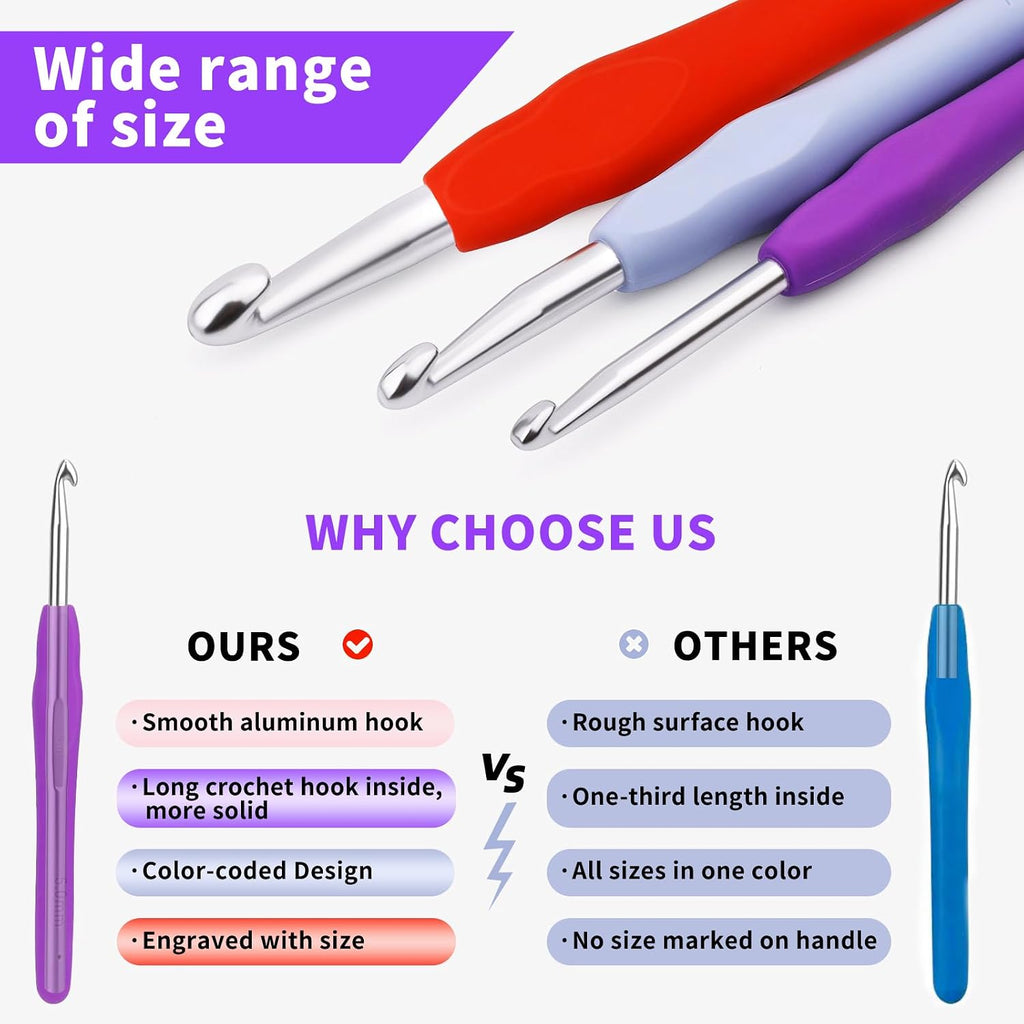 Iuuidu 3PCS Crochet Hooks 5.0/7.0/9.0mm Crochet Hooks for Arthritic