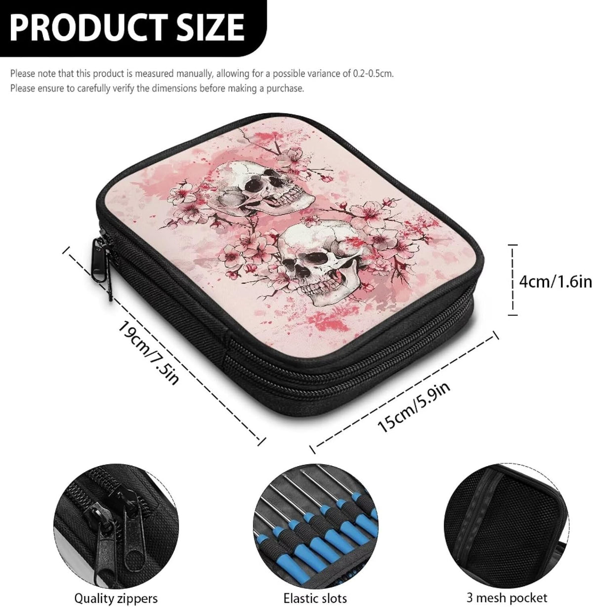 Goronwyfloyd Skeleton Cherry Blossom Empty Crochet Hook Case Travel