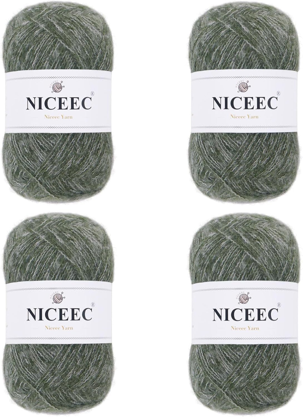 NICEEC 4 Skeins Colorful Pile Yarn- Olive