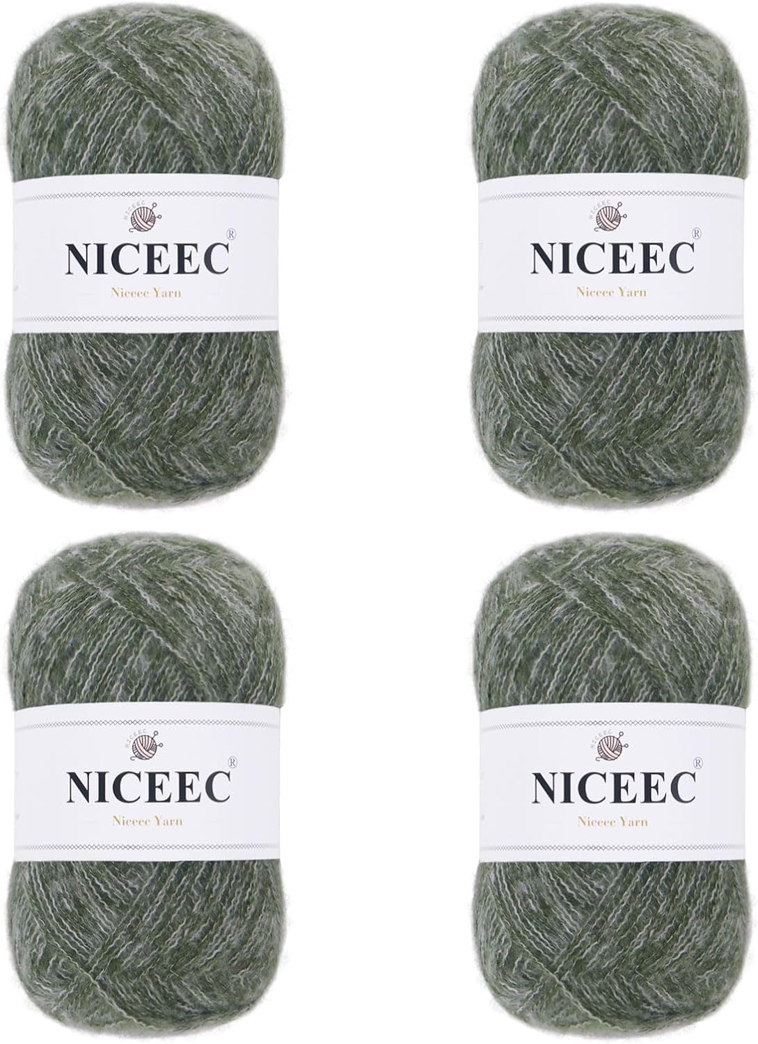 NICEEC 4 Skeins Colorful Pile Yarn- Olive