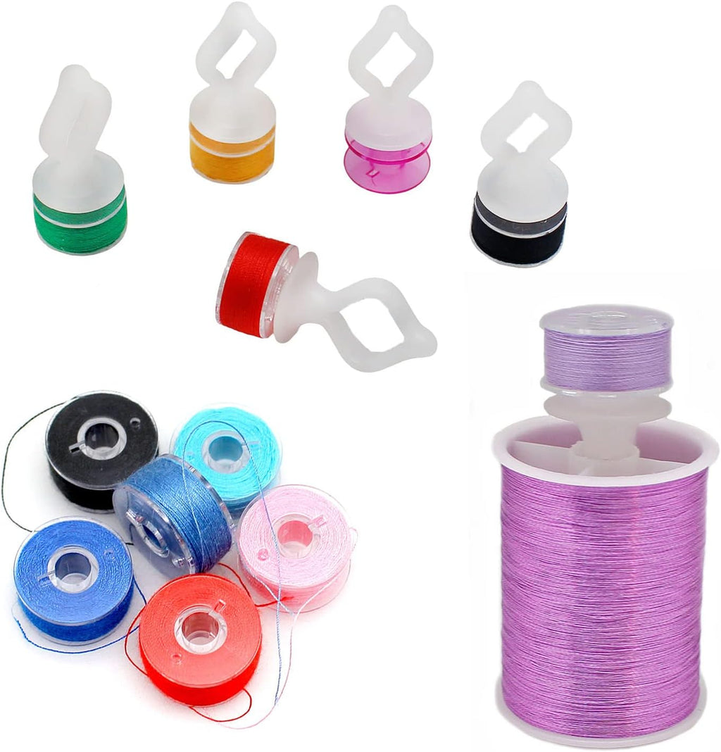 Fbshicung 60pcs Semi Clear Silicone Thread Spool Savers, Includes 20