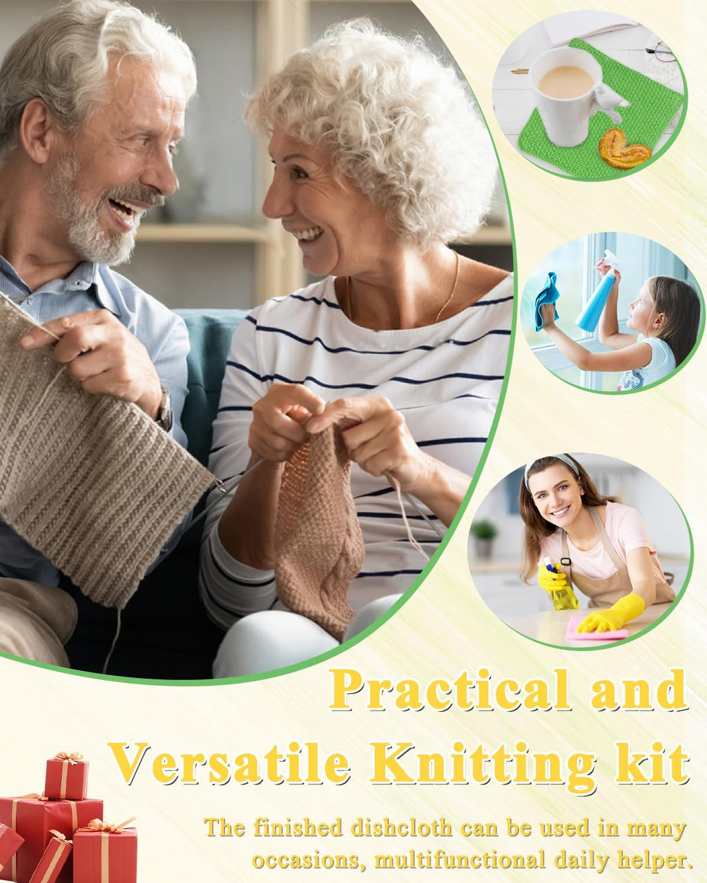 Aeelike Knitting Kit for Beginner Adult, Easy Dishcloth Knit Set