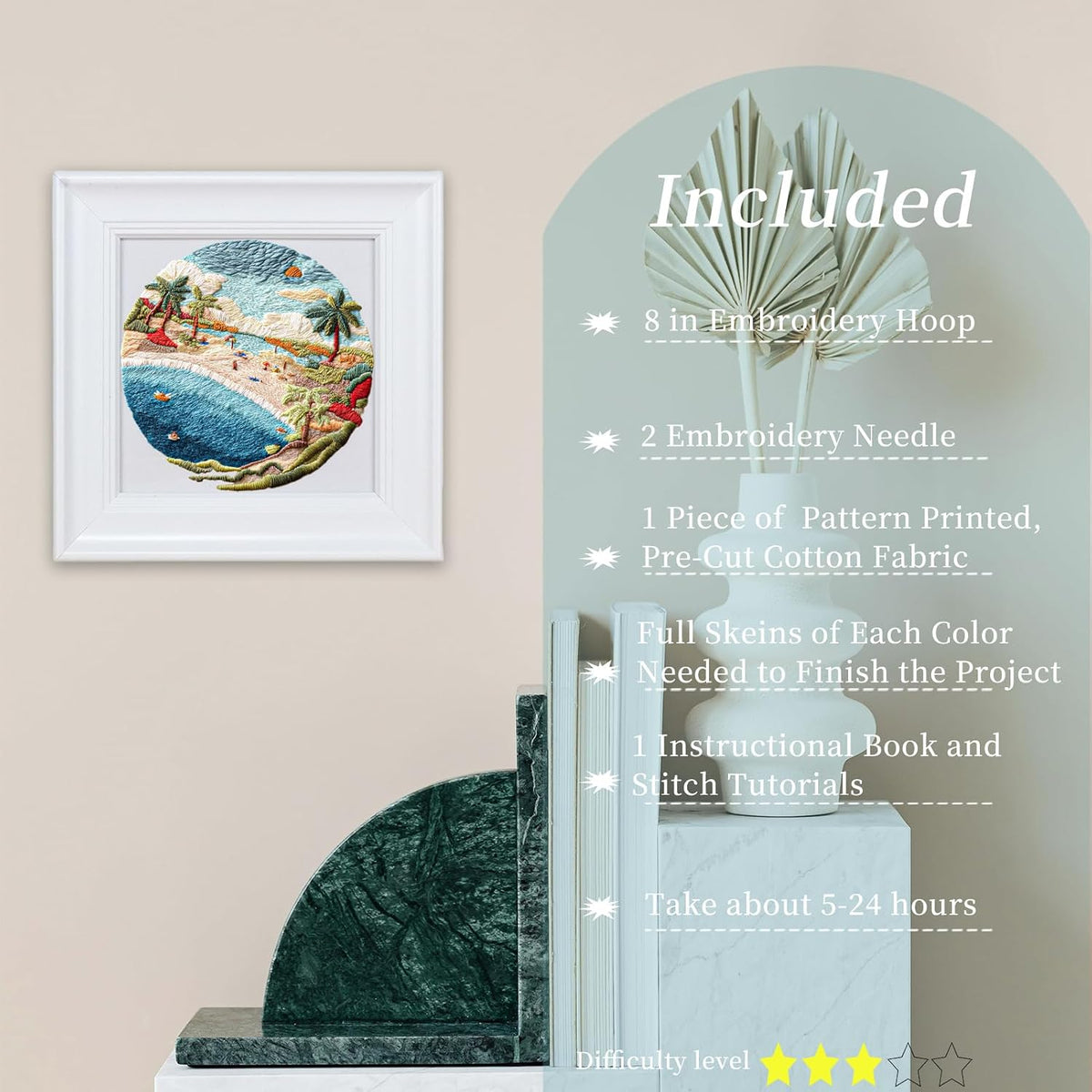 FONNUY Beach Ocean Embroidery Kit, Cross Stitch Kits for Beginners