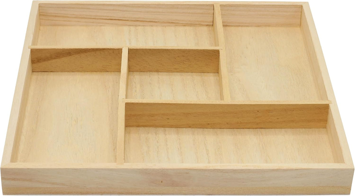 5 Section Wooden Trays – 10" × 10" Square Organizers with Compartments
