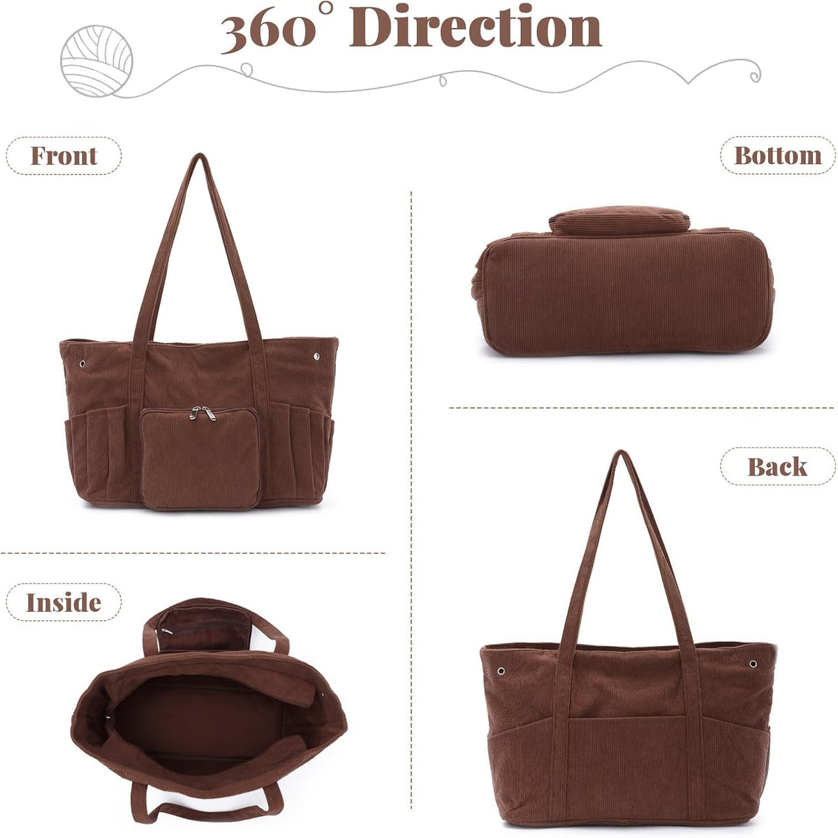 SUKUTU Corduroy Crochet Bag Large Portable Yarn Storage Bag Organize