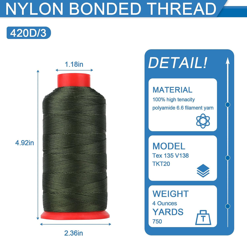 Heavy Duty Bonded Nylon 66 Sewing Thread 420D/3 T135#138 750 Yards for