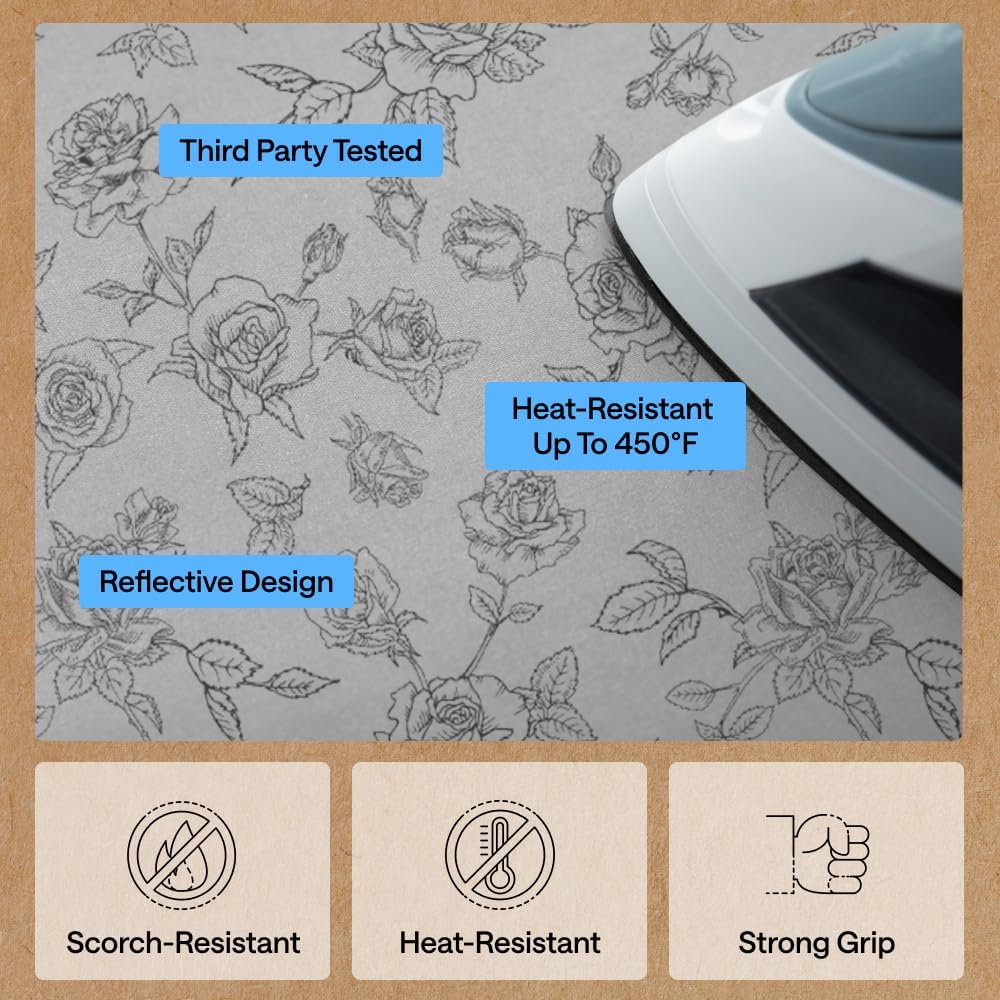 GORILLA GRIP Portable Cushioned Ironing Mat, 28x24, Gray Floral
