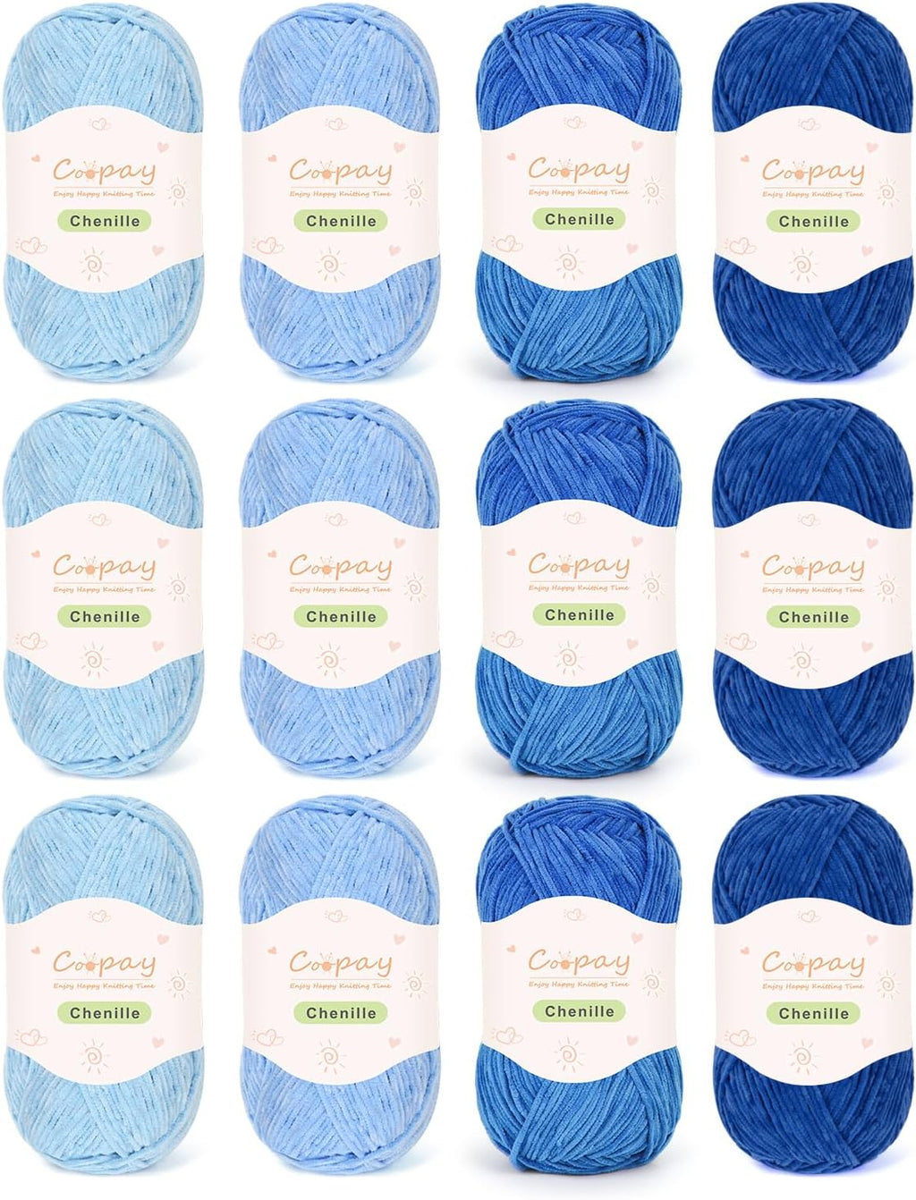 Coopay Skinny Chenille Yarn for Crocheting, Soft Crochet Yarn, Blue