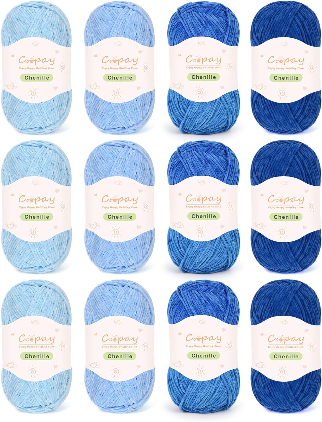 Coopay Skinny Chenille Yarn for Crocheting, Soft Crochet Yarn, Blue