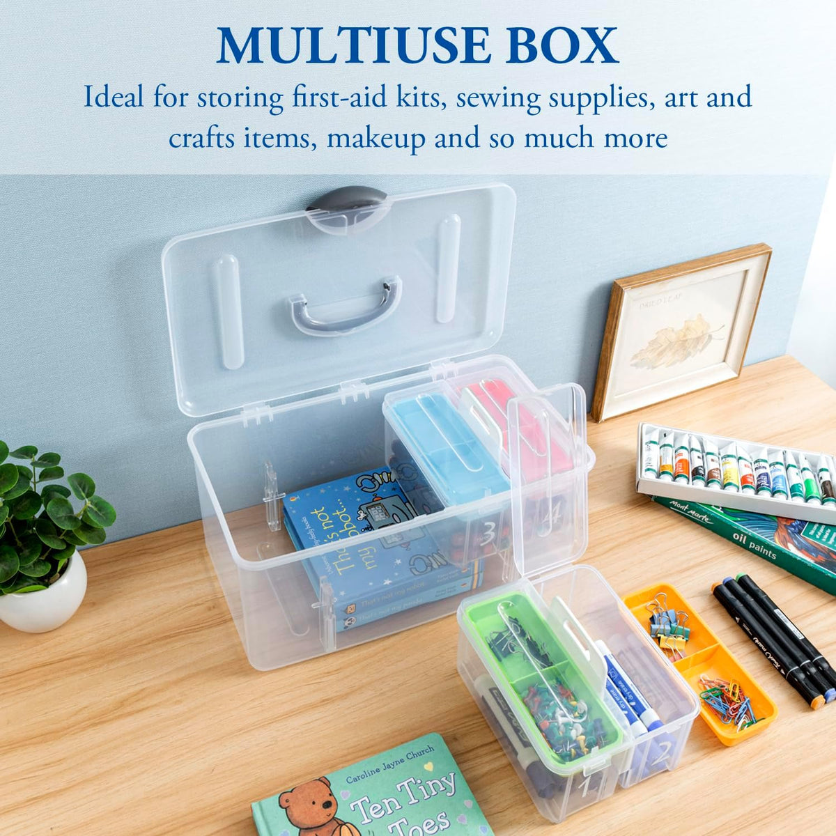MyGift 15 Inch Clear Stackable Utility Storage Bin, Arts and Crafts