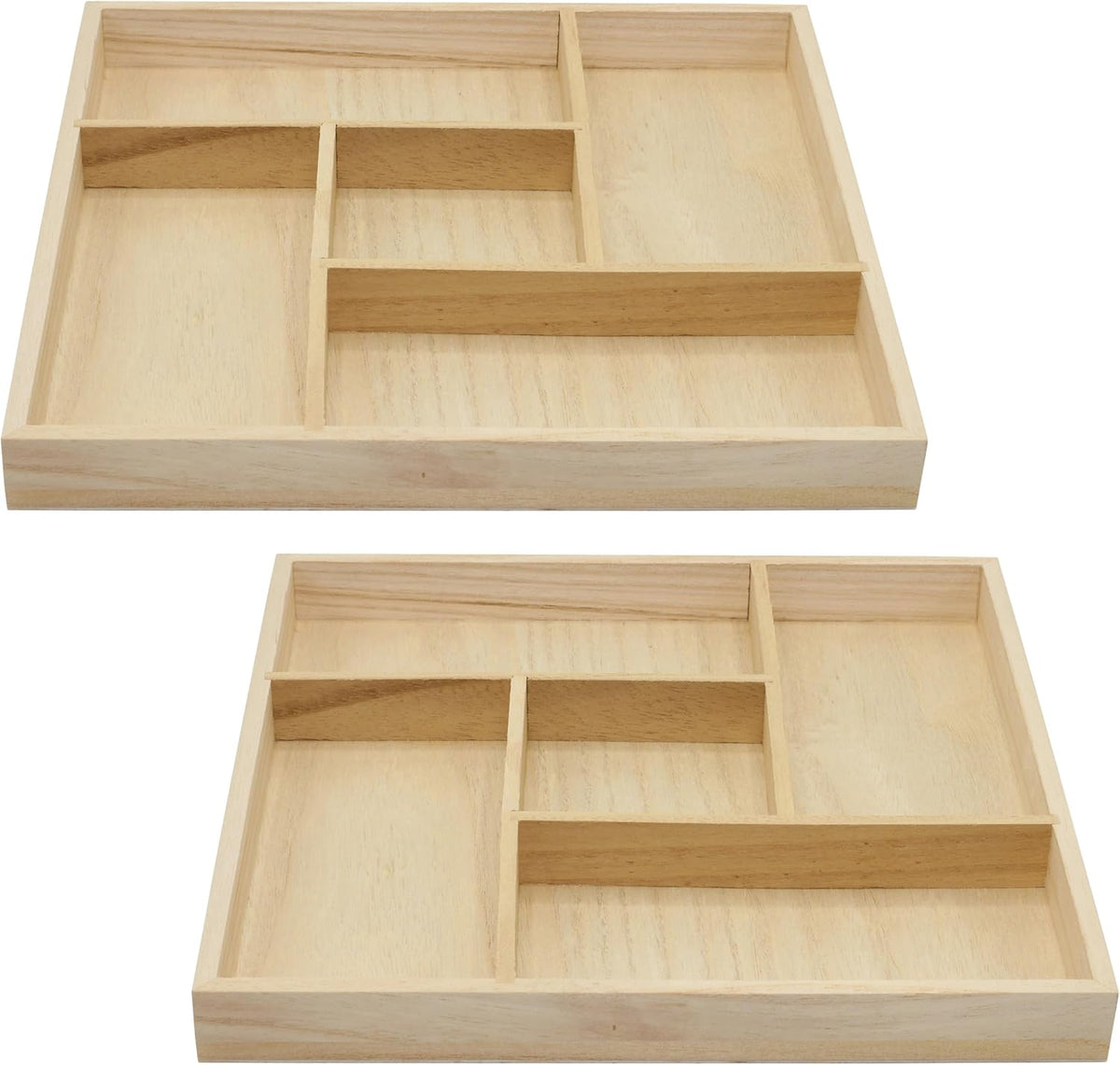 5 Section Wooden Trays – 10" × 10" Square Organizers with Compartments