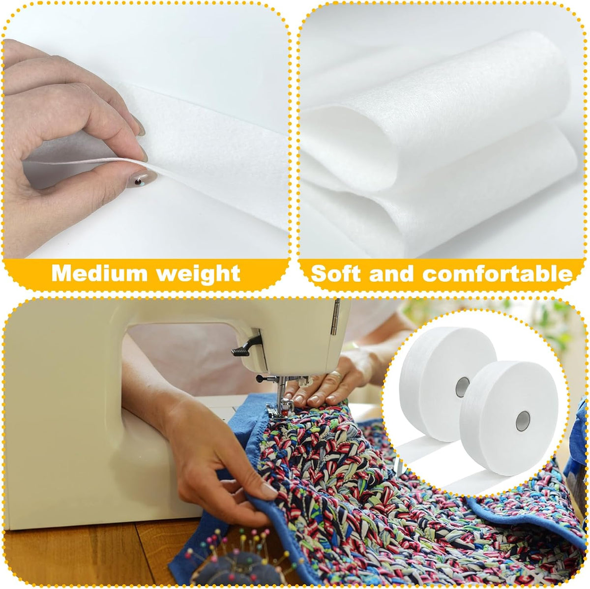 CODOHI 3 Rolls Jelly Roll Batting Strips for Rugs 2 1/2 in Cotton