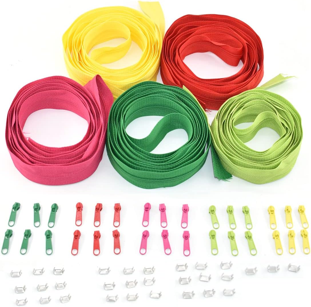 #3 Nylon Coil Sewing Zippers 5 Colors 13.6 Yards with 30pcs Zipper