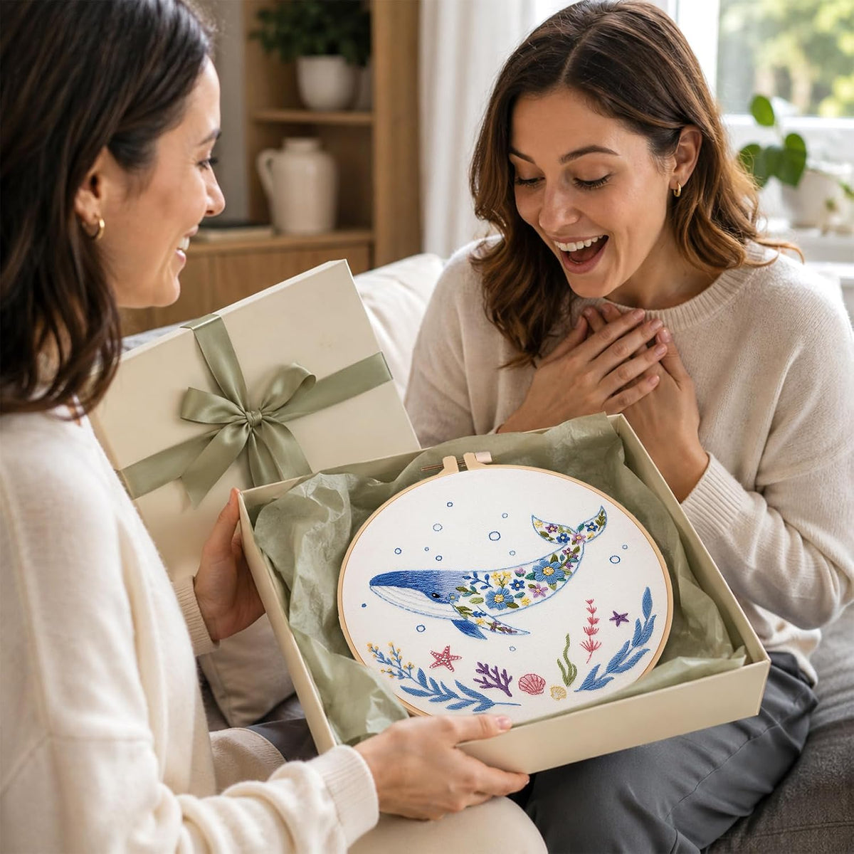 Louise Maelys Embroidery Kit for Beginners, Whale Ocean Needlepoint