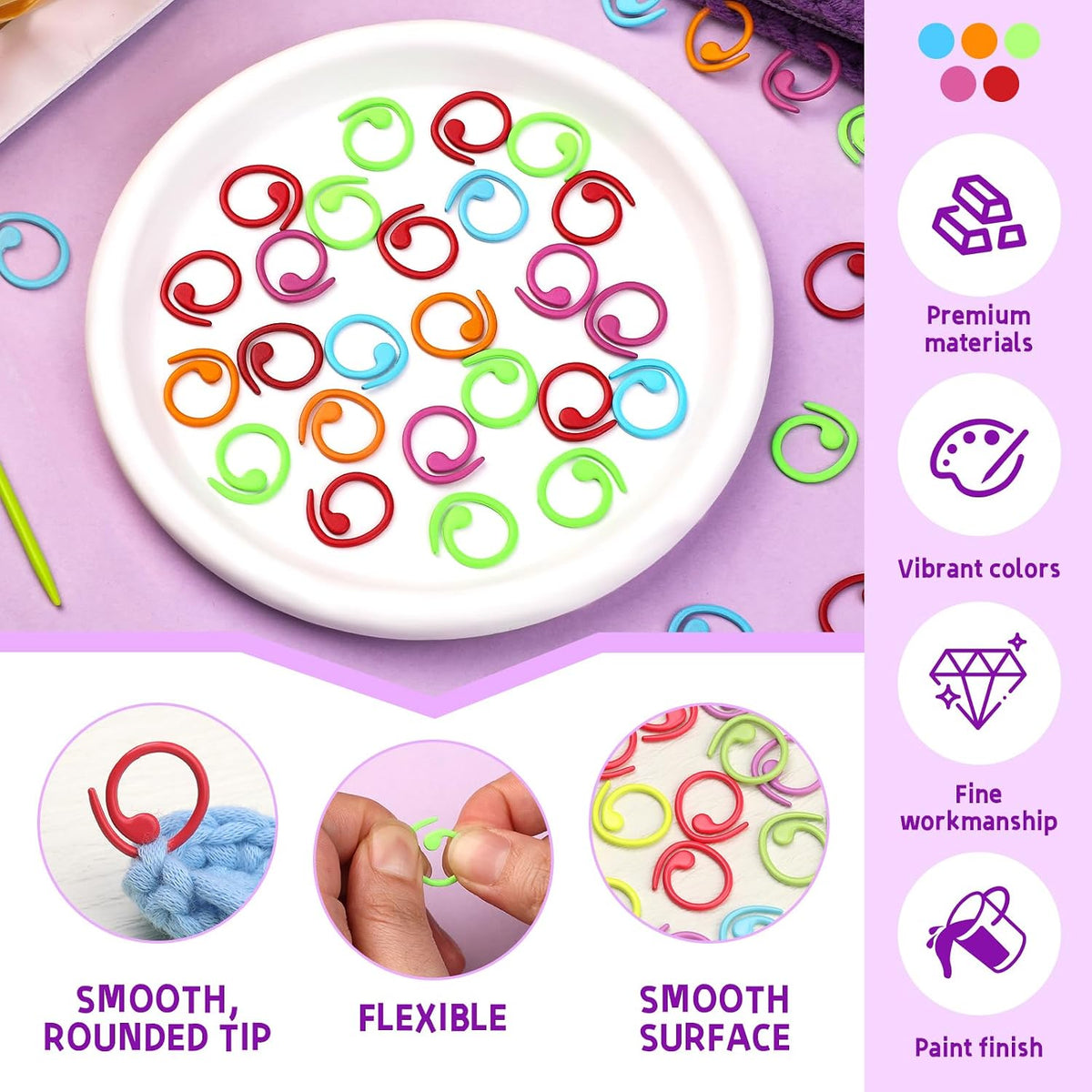 LOKUNN Metal Stitch Markers, 100 Pcs Metal Colorful Crochet Stitch